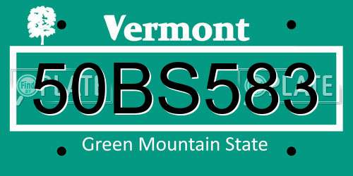 50BS583 Vermont License Plate