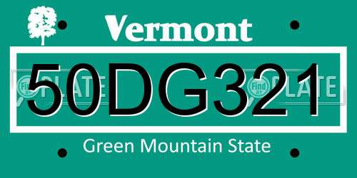 50DG321 Vermont License Plate