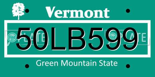 50LB599 Vermont License Plate