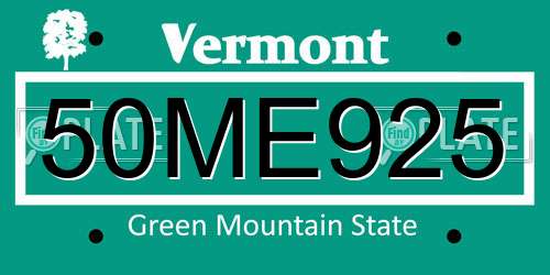 50ME925 Vermont License Plate