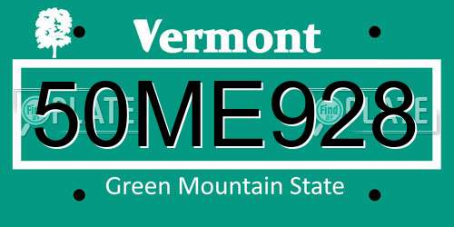 50ME928 Vermont License Plate