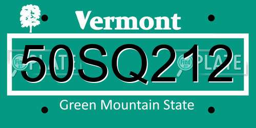 50SQ212 Vermont License Plate