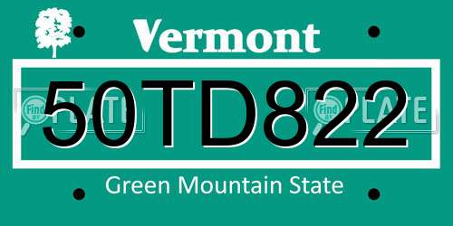 50TD822 Vermont License Plate