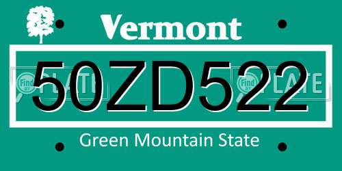 50ZD522 Vermont License Plate
