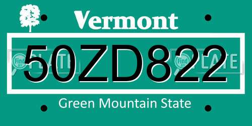 50ZD822 Vermont License Plate