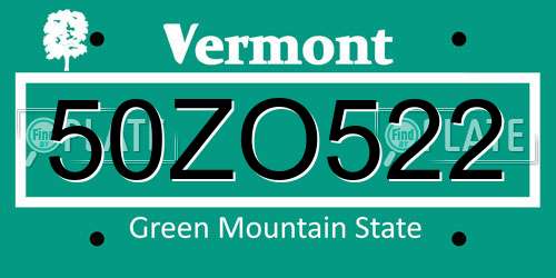 50ZO522 Vermont License Plate
