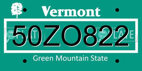 50ZO822 Vermont License Plate