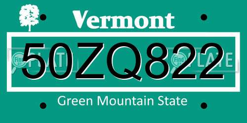 50ZQ822 Vermont License Plate