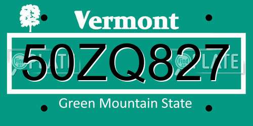 50ZQ827 Vermont License Plate