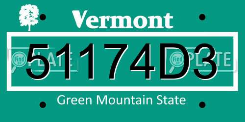 51174D3 Vermont License Plate