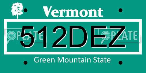 512DEZ Vermont License Plate