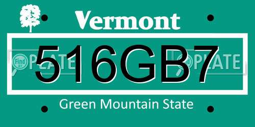 516GB7 Vermont License Plate