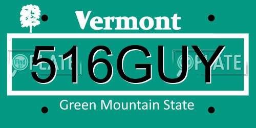 516GUY Vermont License Plate