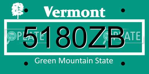 5180ZB Vermont License Plate