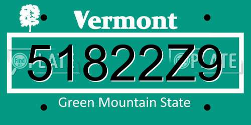 51822Z9 Vermont License Plate