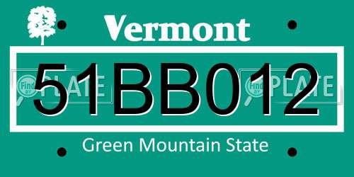 51BB012 Vermont License Plate