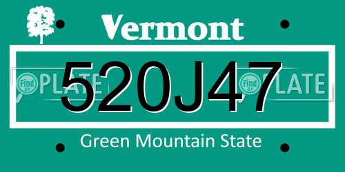 520J47 Vermont License Plate