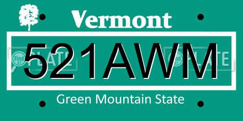 521AWM Vermont License Plate