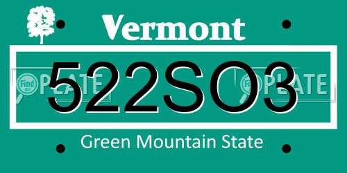 522SO3 Vermont License Plate