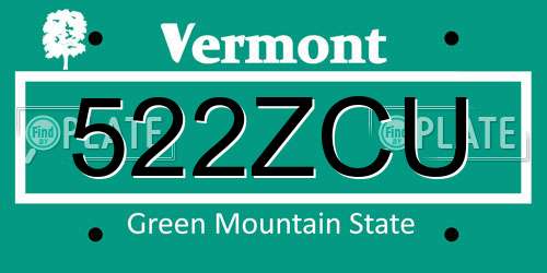 522ZCU Vermont License Plate