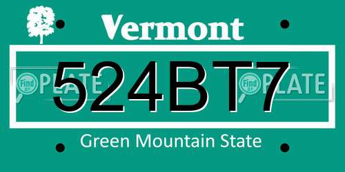 524BT7 Vermont License Plate
