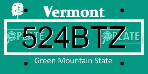 524BTZ Vermont License Plate
