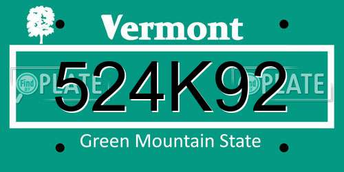 524K92 Vermont License Plate