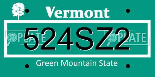 524SZ2 Vermont License Plate