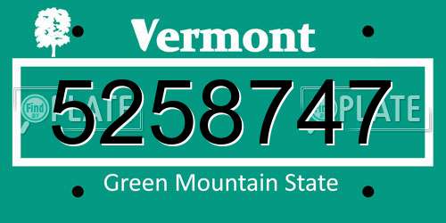 5258747 Vermont License Plate