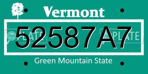 52587A7 Vermont License Plate