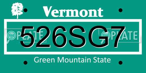 526SG7 Vermont License Plate