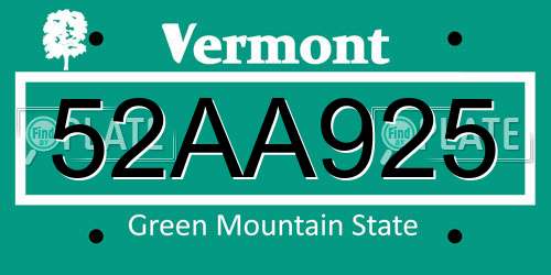 52AA925 Vermont License Plate