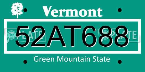 52AT688 Vermont License Plate