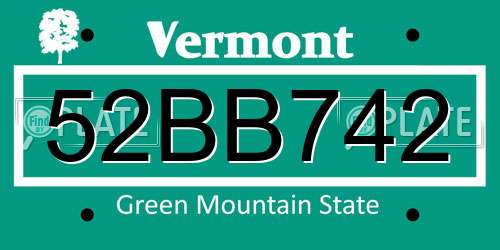 52BB742 Vermont License Plate