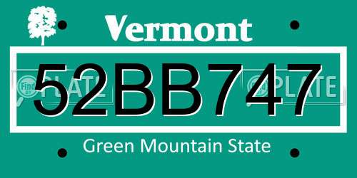 52BB747 Vermont License Plate
