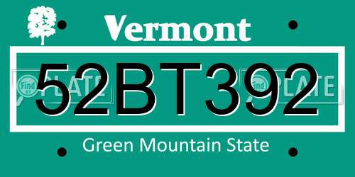 52BT392 Vermont License Plate
