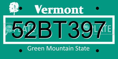 52BT397 Vermont License Plate