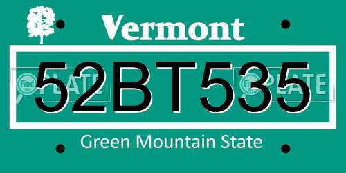 52BT535 Vermont License Plate