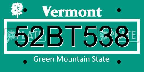 52BT538 Vermont License Plate