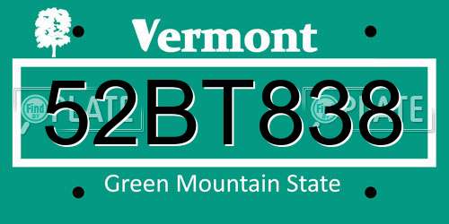 52BT838 Vermont License Plate