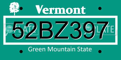 52BZ397 Vermont License Plate