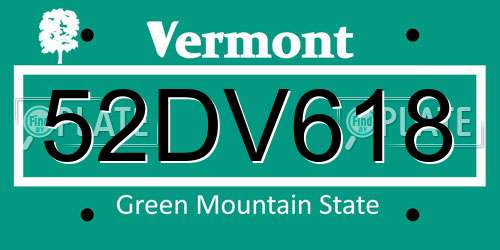 52DV618 Vermont License Plate