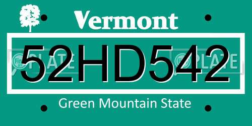52HD542 Vermont License Plate