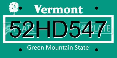 52HD547 Vermont License Plate