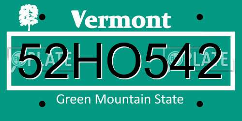 52HO542 Vermont License Plate