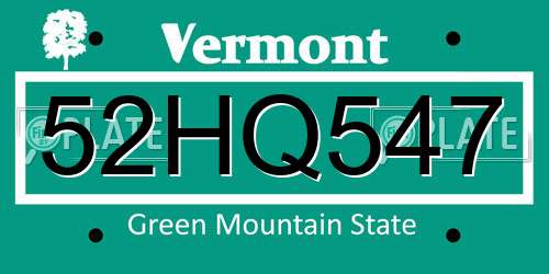 52HQ547 Vermont License Plate