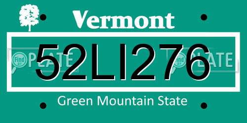 52LI276 Vermont License Plate