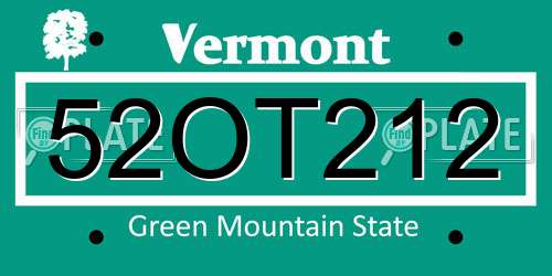52OT212 Vermont License Plate