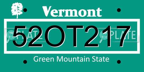 52OT217 Vermont License Plate