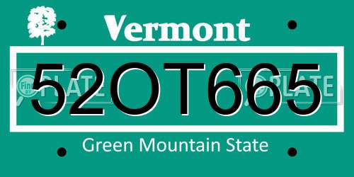 52OT665 Vermont License Plate